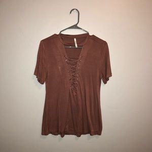Dusty rose lace up top
